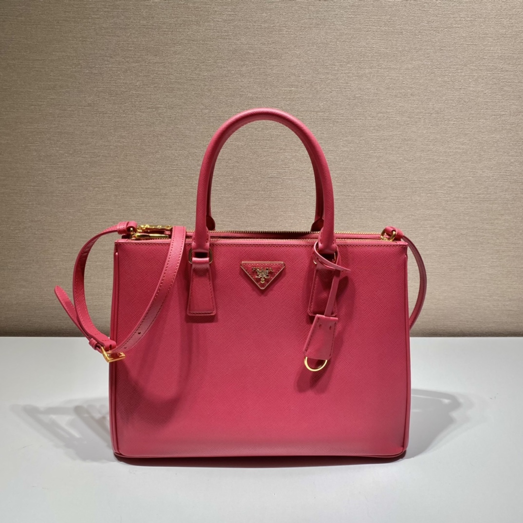 Prada Large Galleria Saffiano Leather Bag Tote Shoulder Bag Rose Red 1BA274